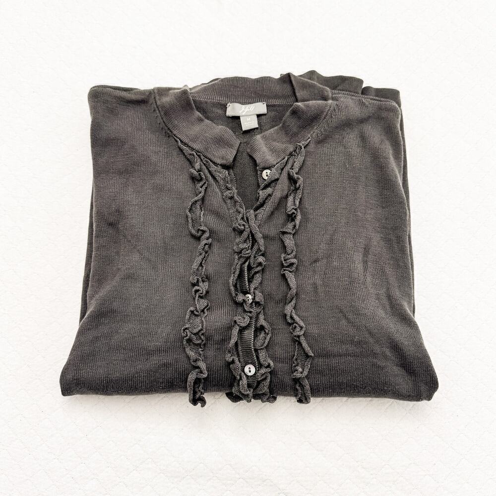J. Jill Ruffled Cardigan Button Down Top Black Size Medium